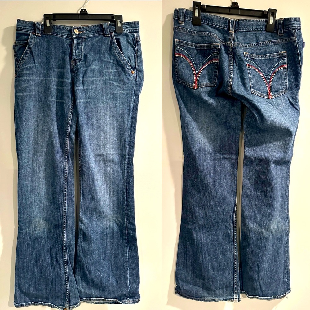 FC UK Jeans Flare Leg Embroidered Pocket Button Fly 8